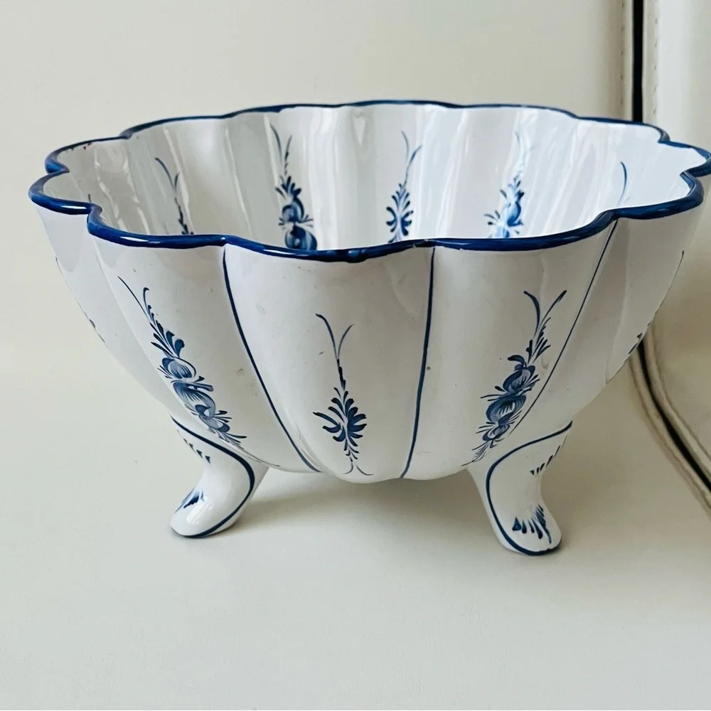 Hand Painted Footed Blue/white Ceramic Bowl Portuguese